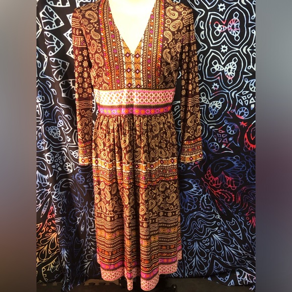 Vintage 1960s Dress Large XL excellent condition mod browns floral geometric - Picture 7 of 16
